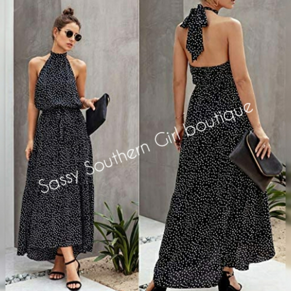 🆕⭐"Jensie" boho black and white polka dot maxi dress